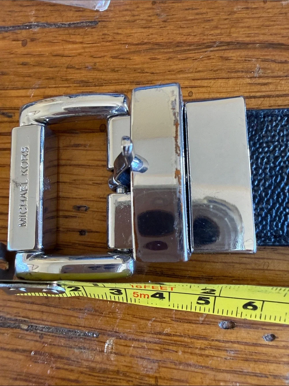 Michael Kors Black Logo Buckle Belt with Silver Hardware